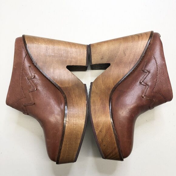 Free People Chance Platform Wooden Clogs Brown Size 38 Genuine Leather - Picture 6 of 9
